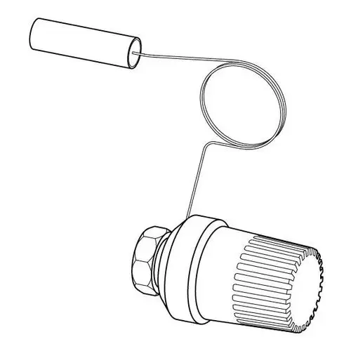 Temperaturbegrenzer von Uponor mit rippierter Oberfläche und Anschlussmöglichkeiten, ausgestattet mit einer Feder und einem Schutzdeckel, zur Regelung der Temperatur in Heizsystemen.